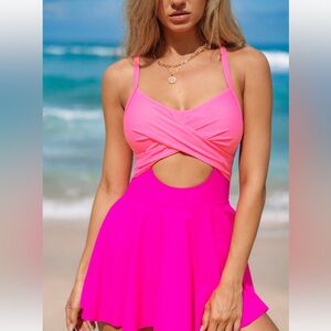 NEW Cupshe Pink Tie Back Swimsuit dress padded women size Medium